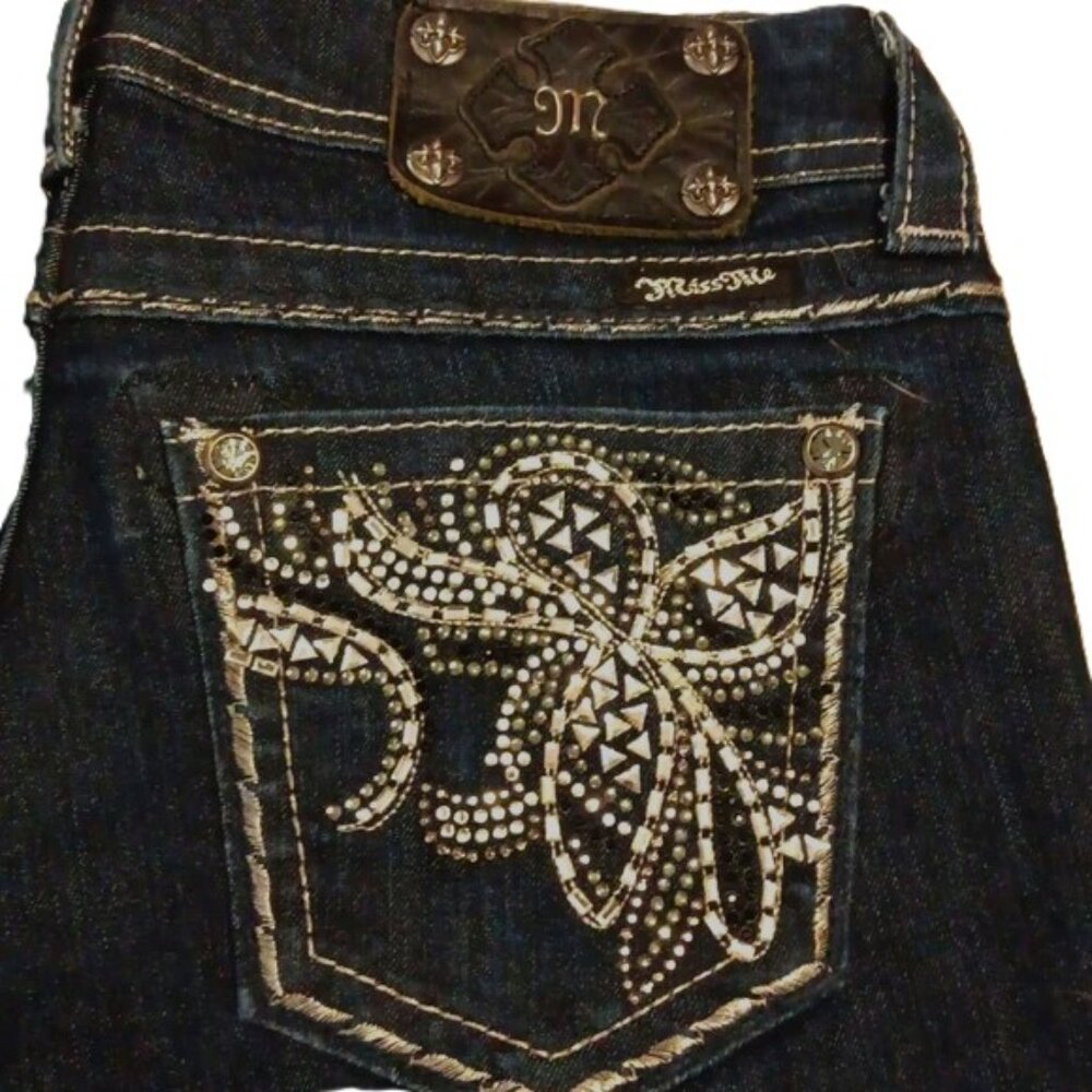 Miss Me Dark Wash Boot Cut Jeans with Embellished Back Pockets